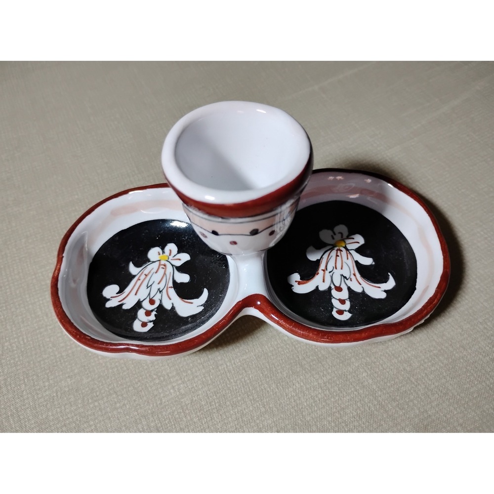 Hand Painted Ceramic Egg Cup Holder Dish with Floral Design Siena Italy